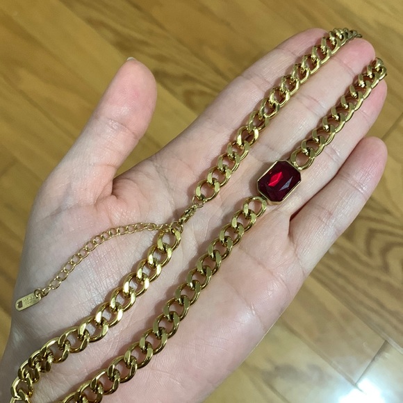 Ruby Gold Chain Bracelet and Necklace Set - Picture 5 of 17
